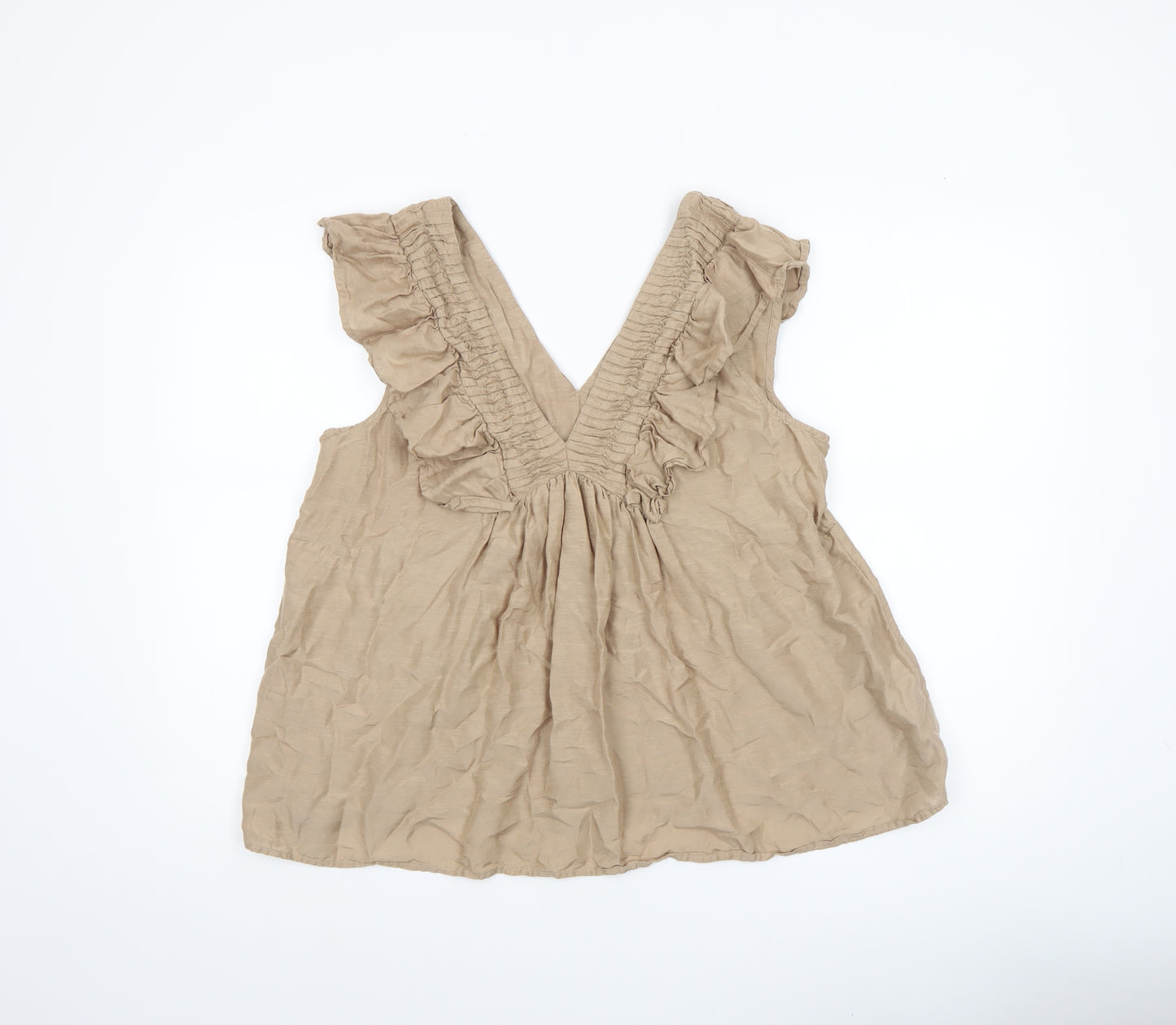 Next Women Beige Ruffle Sleeveless Tunic Blouse UK 16