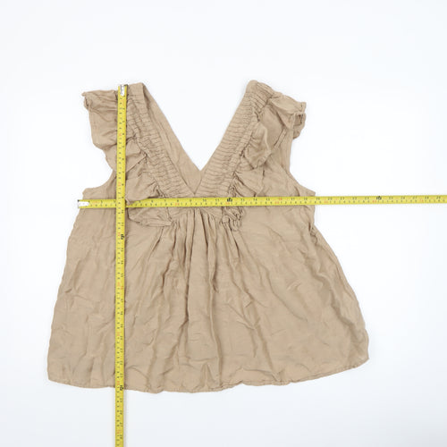 Next Women Beige Ruffle Sleeveless Tunic Blouse UK 16