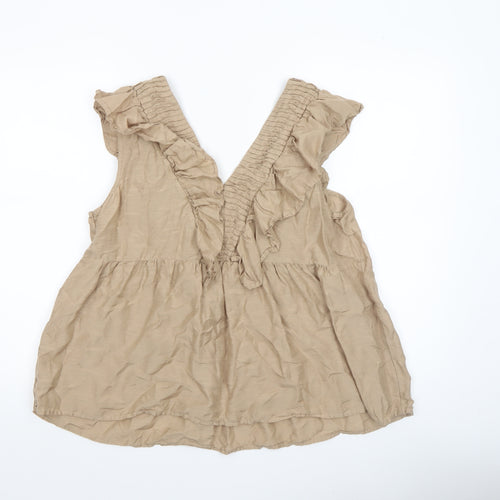 Next Women Beige Ruffle Sleeveless Tunic Blouse UK 16