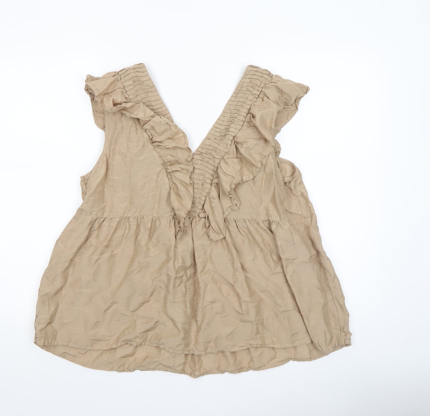 Next Women Beige Ruffle Sleeveless Tunic Blouse UK 16