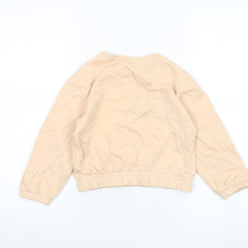 United Colors of Benetton Girls Beige Cat Print Pullover Sweatshirt 6 Years
