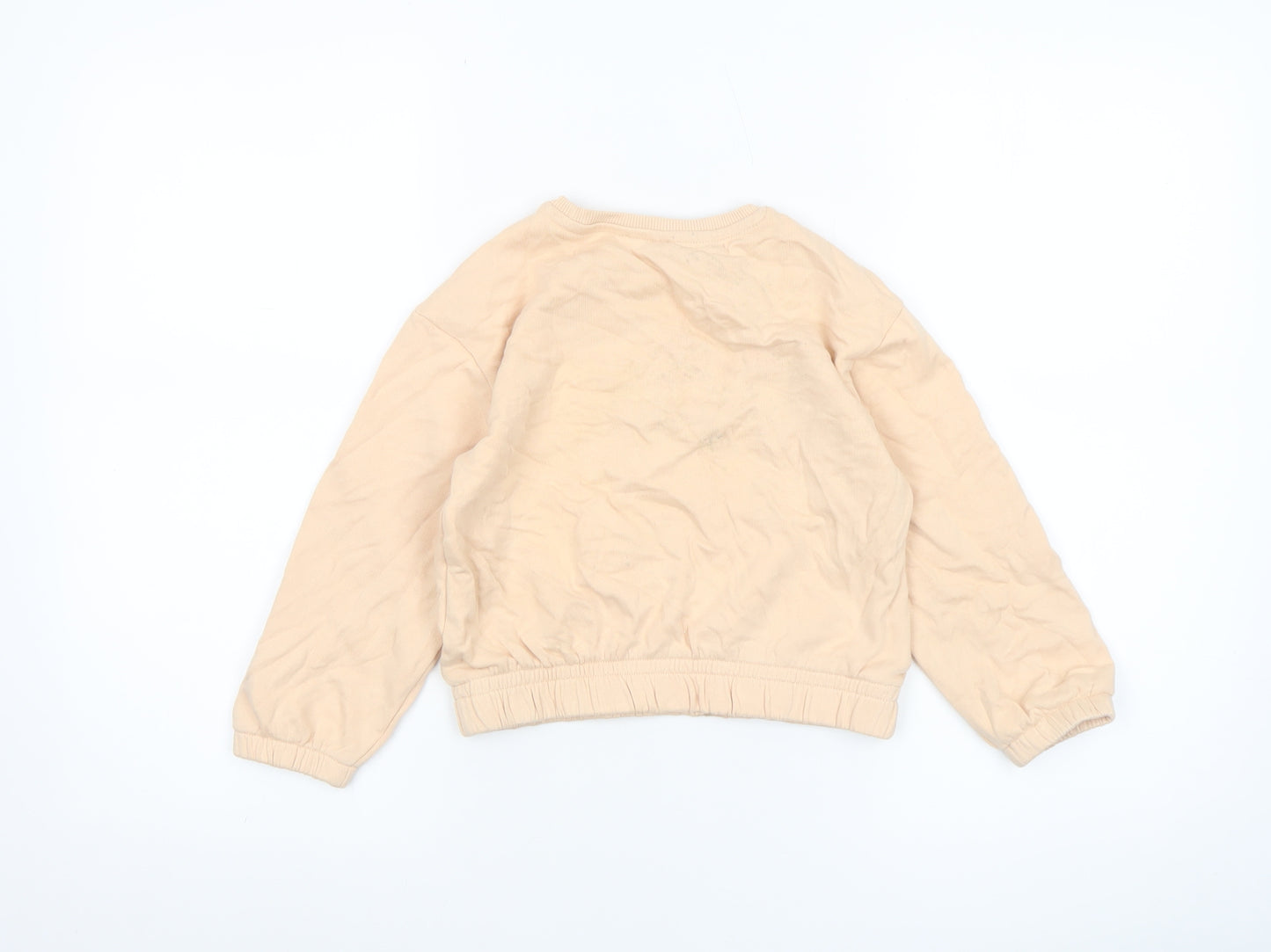 United Colors of Benetton Girls Beige Cat Print Pullover Sweatshirt 6 Years