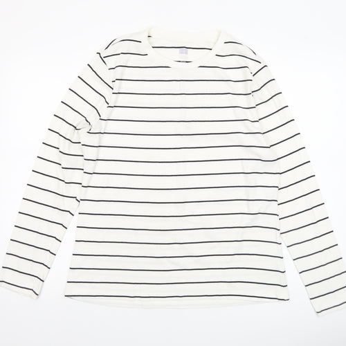 F&F Women's White Striped Long Sleeve T-Shirt XL