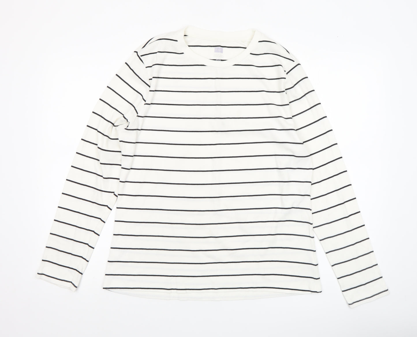 F&F Women's White Striped Long Sleeve T-Shirt XL