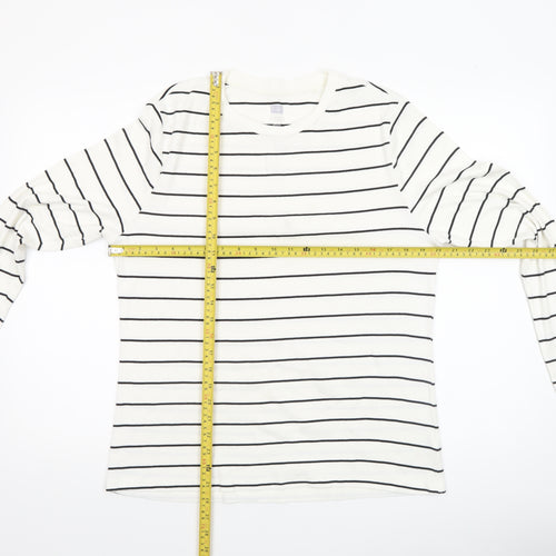 F&F Women's White Striped Long Sleeve T-Shirt XL