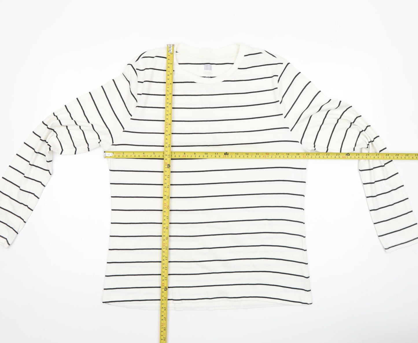 F&F Women's White Striped Long Sleeve T-Shirt XL