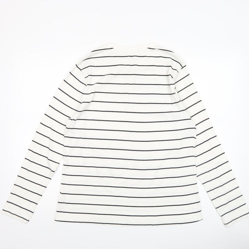 F&F Women's White Striped Long Sleeve T-Shirt XL