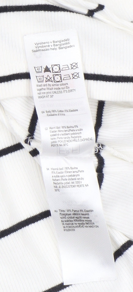 F&F Women's White Striped Long Sleeve T-Shirt XL