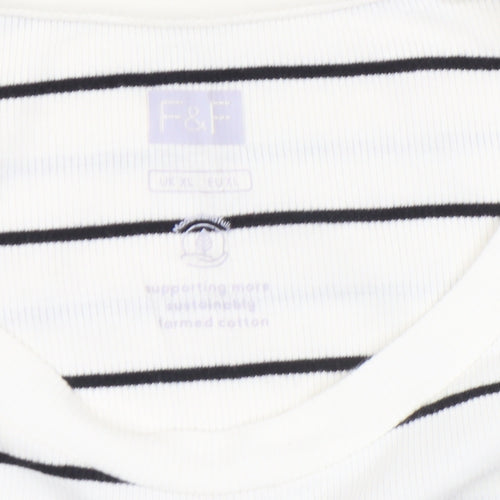 F&F Women's White Striped Long Sleeve T-Shirt XL