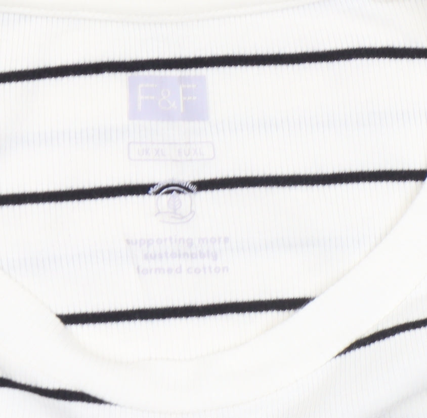 F&F Women's White Striped Long Sleeve T-Shirt XL