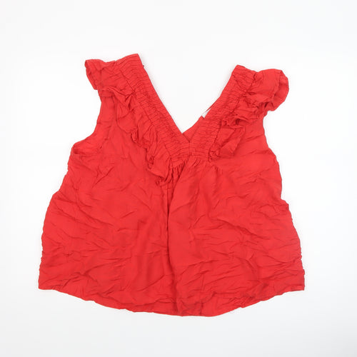 Next Women’s Red Sleeveless Ruffle V-Neck Tunic Blouse Size 18
