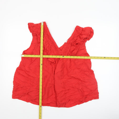 Next Women’s Red Sleeveless Ruffle V-Neck Tunic Blouse Size 18