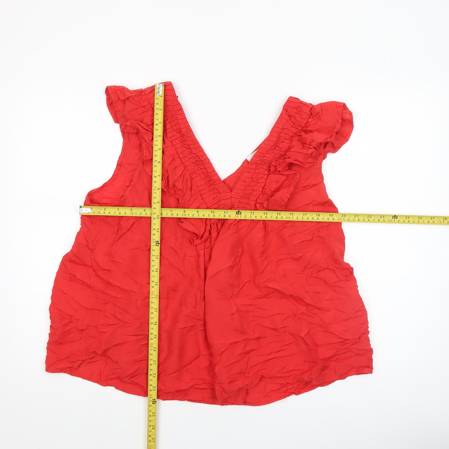 Next Women’s Red Sleeveless Ruffle V-Neck Tunic Blouse Size 18