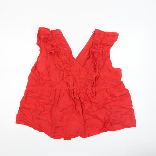 Next Women’s Red Sleeveless Ruffle V-Neck Tunic Blouse Size 18