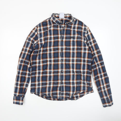 Diesel Mens Blue Check Long Sleeve Button-Up Cotton Shirt Medium