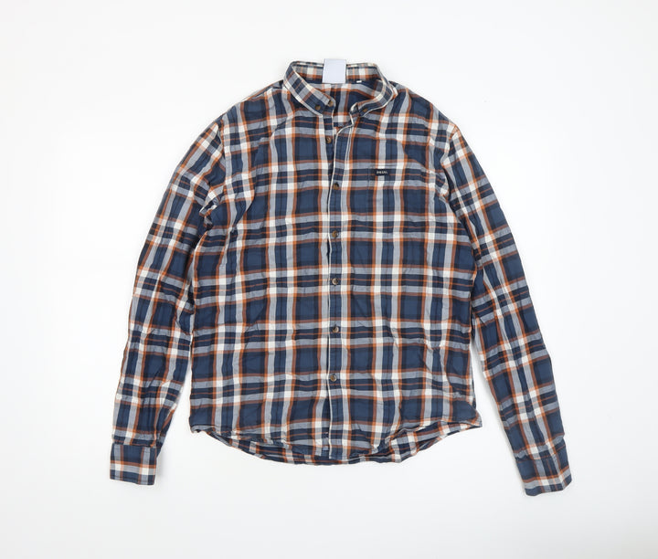 Diesel Mens Blue Check Long Sleeve Button-Up Cotton Shirt Medium