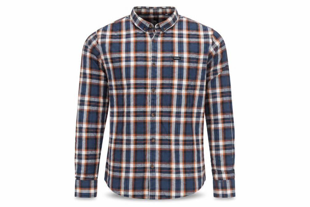 Front view of Diesel men’s blue check long sleeve button-up cotton shirt medium