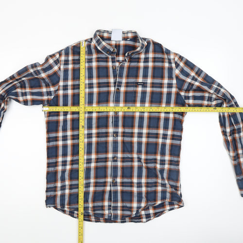 Diesel Mens Blue Check Long Sleeve Button-Up Cotton Shirt Medium
