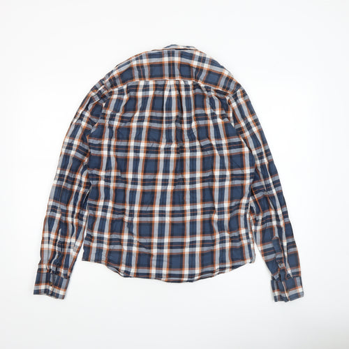 Diesel Mens Blue Check Long Sleeve Button-Up Cotton Shirt Medium