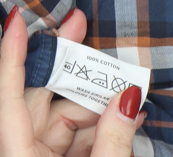 Diesel Mens Blue Check Long Sleeve Button-Up Cotton Shirt Medium