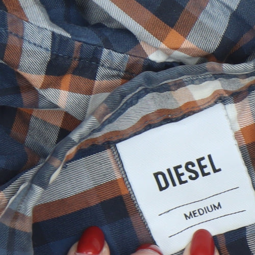 Diesel Mens Blue Check Long Sleeve Button-Up Cotton Shirt Medium