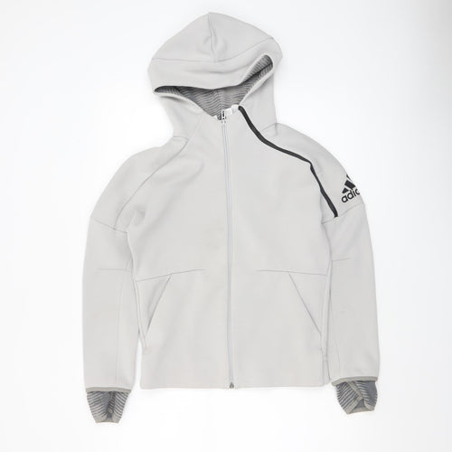 Adidas Boys Grey Full Zip Hoodie 11-12 Years Hooded Sportswear
