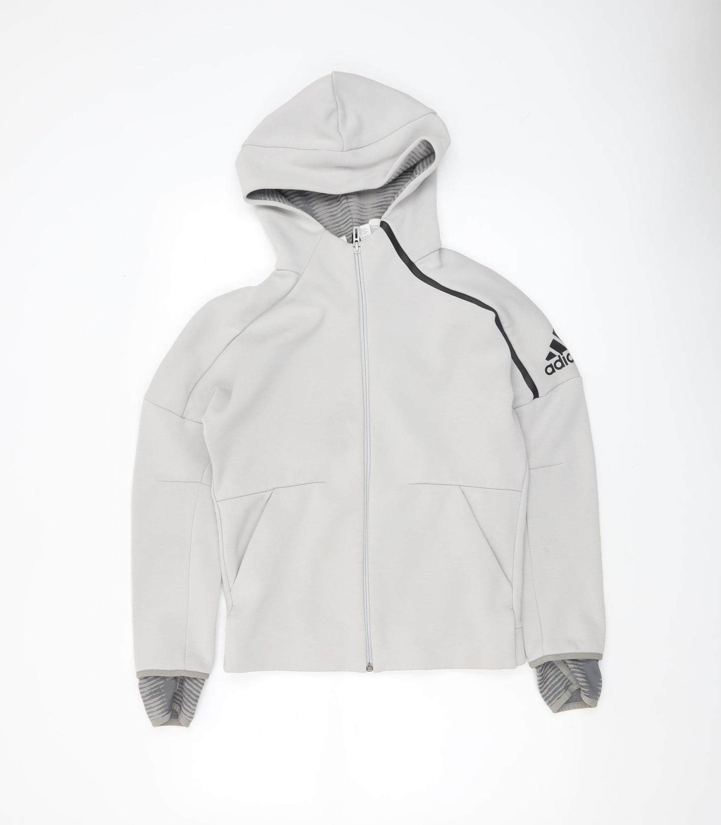 Adidas Boys Grey Full Zip Hoodie 11-12 Years Hooded Sportswear