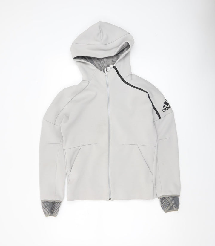 Adidas Boys Grey Full Zip Hoodie 11-12 Years Hooded Sportswear