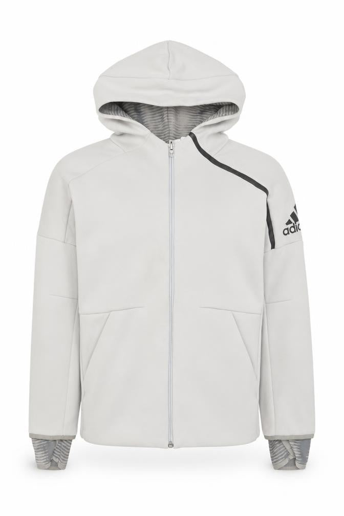 Adidas Boys Grey Full Zip Hoodie 11-12 Years Hooded Sportswear