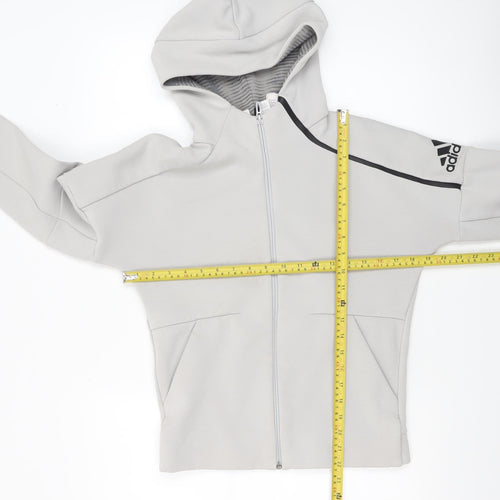 Adidas Boys Grey Full Zip Hoodie 11-12 Years Hooded Sportswear