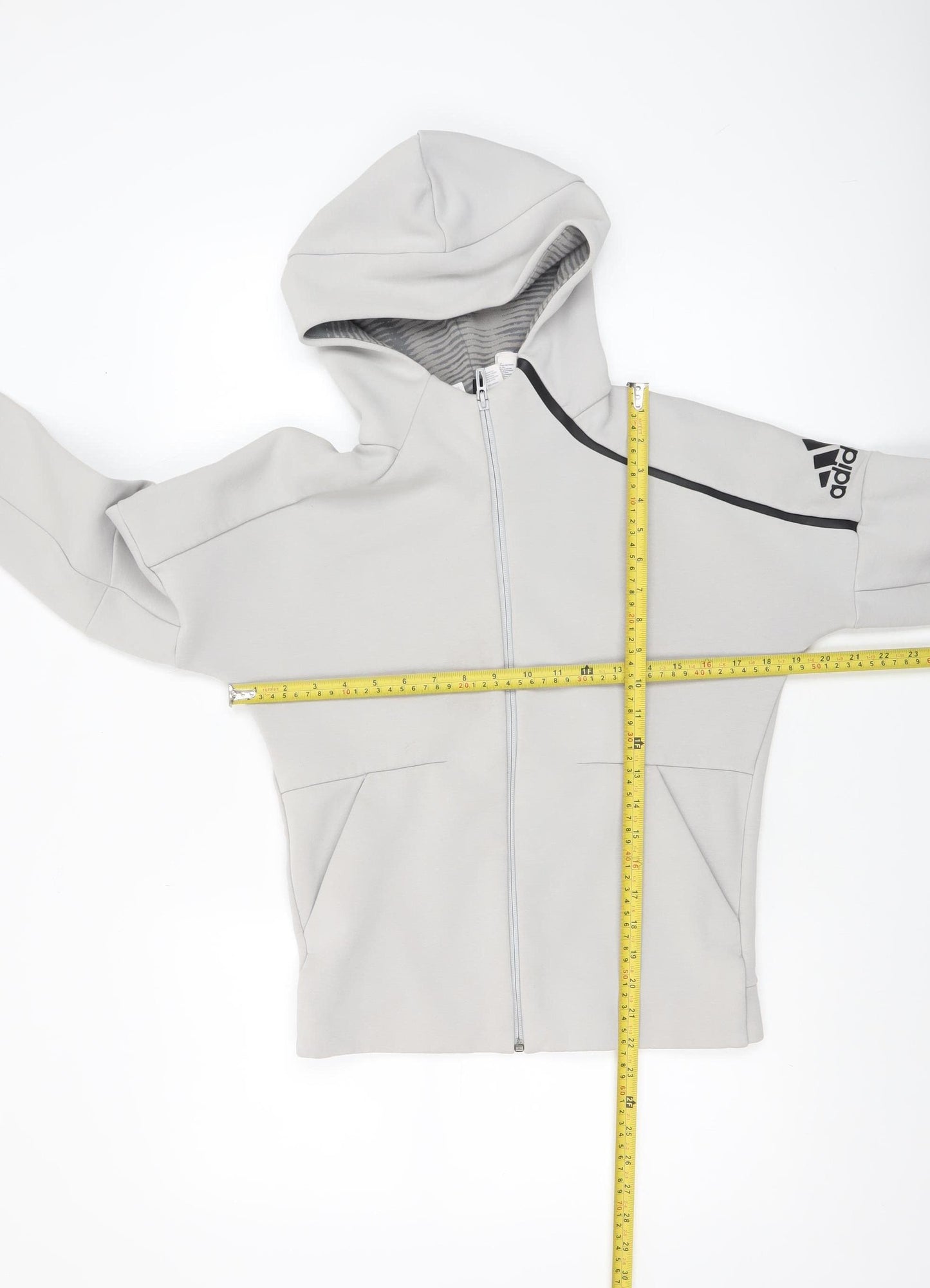 Adidas Boys Grey Full Zip Hoodie 11-12 Years Hooded Sportswear