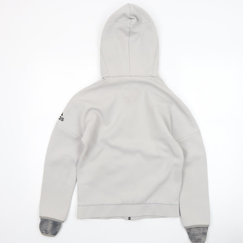 Adidas Boys Grey Full Zip Hoodie 11-12 Years Hooded Sportswear