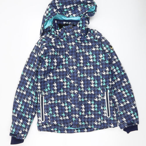 CMP Boys Blue Houndstooth Waterproof Hooded Ski Jacket 14 Years