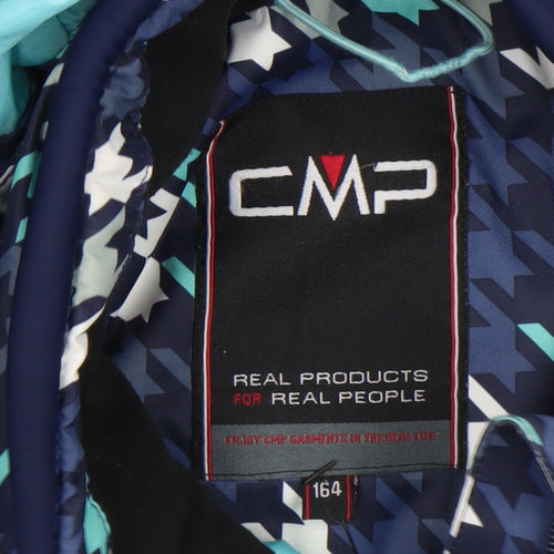 CMP Boys Blue Houndstooth Waterproof Hooded Ski Jacket 14 Years