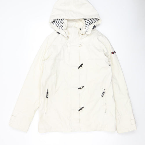 Batela Women’s White Hooded Nautical Rain Coat Jacket Size 8