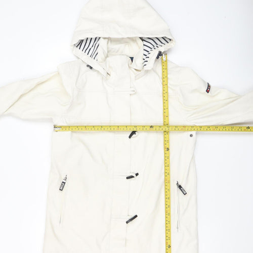 Batela Women’s White Hooded Nautical Rain Coat Jacket Size 8