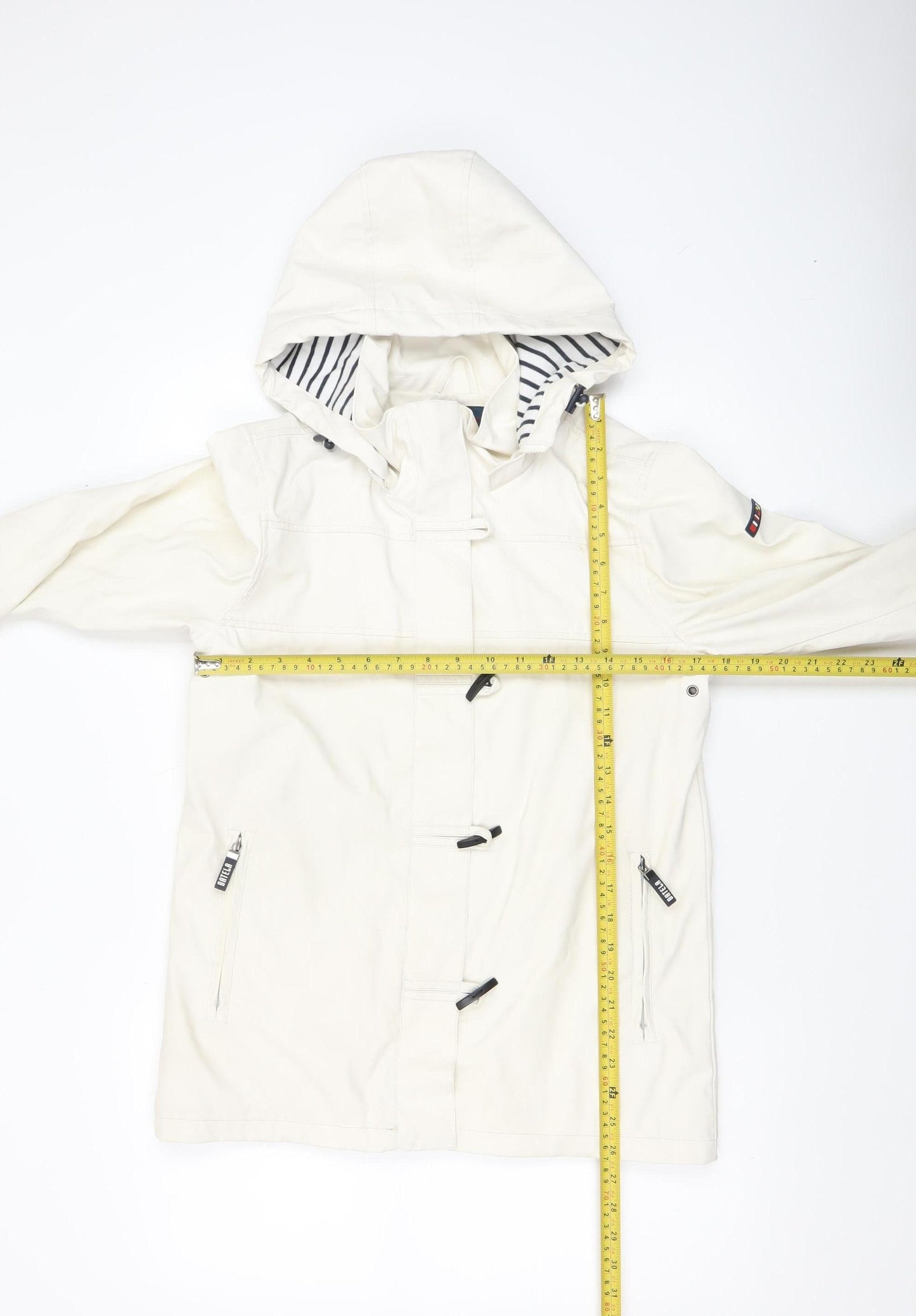 Batela Women’s White Hooded Nautical Rain Coat Jacket Size 8