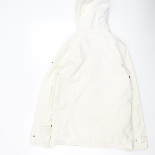 Batela Women’s White Hooded Nautical Rain Coat Jacket Size 8
