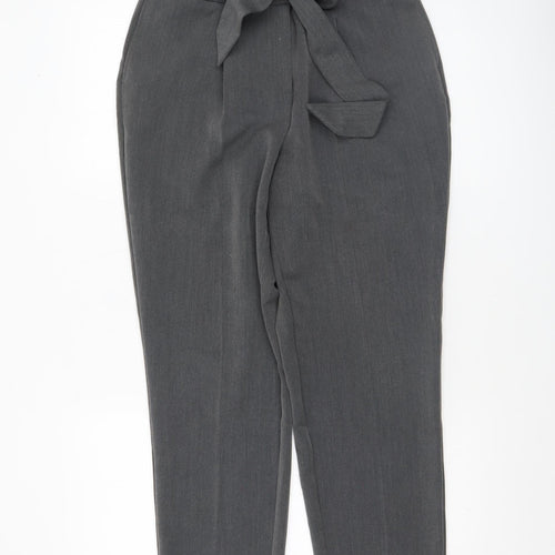 Very Women's Grey Paperbag Trousers Size 10 Short High Waist Belted Work Pants