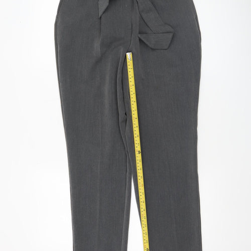 Very Women's Grey Paperbag Trousers Size 10 Short High Waist Belted Work Pants