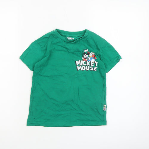 Primark Boys Green Mickey Mouse Disney T-Shirt 5-6 Years Short Sleeve