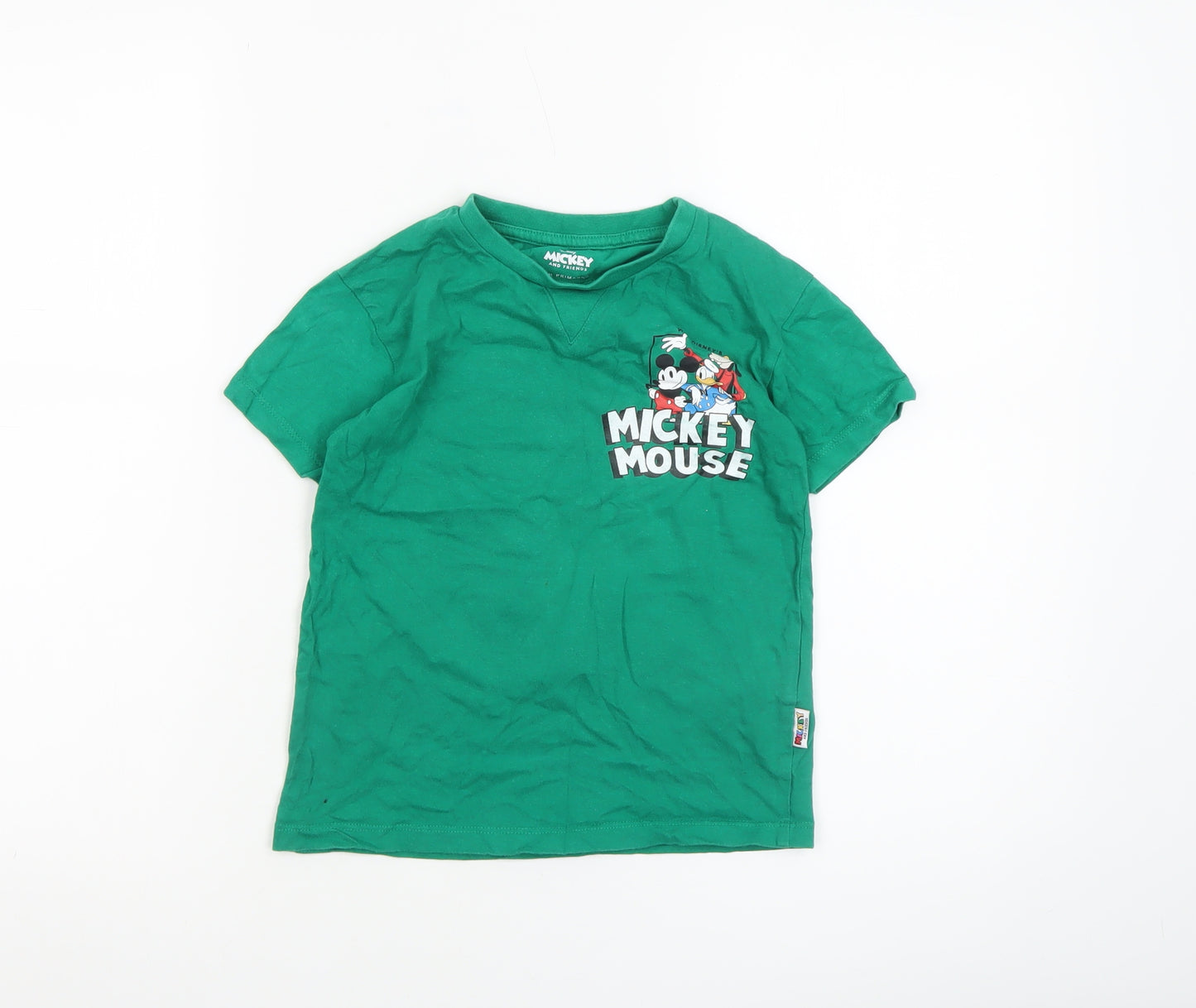 Primark Boys Green Mickey Mouse Disney T-Shirt 5-6 Years Short Sleeve