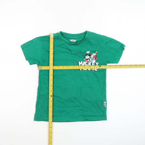 Primark Boys Green Mickey Mouse Disney T-Shirt 5-6 Years Short Sleeve