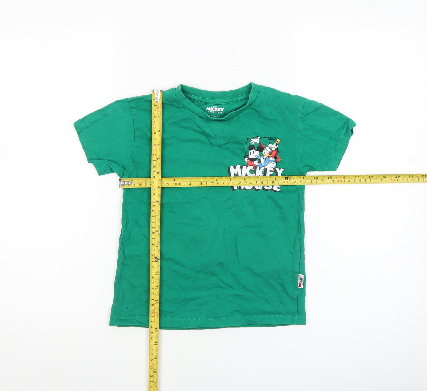 Primark Boys Green Mickey Mouse Disney T-Shirt 5-6 Years Short Sleeve