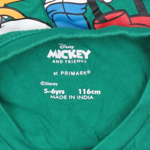 Primark Boys Green Mickey Mouse Disney T-Shirt 5-6 Years Short Sleeve