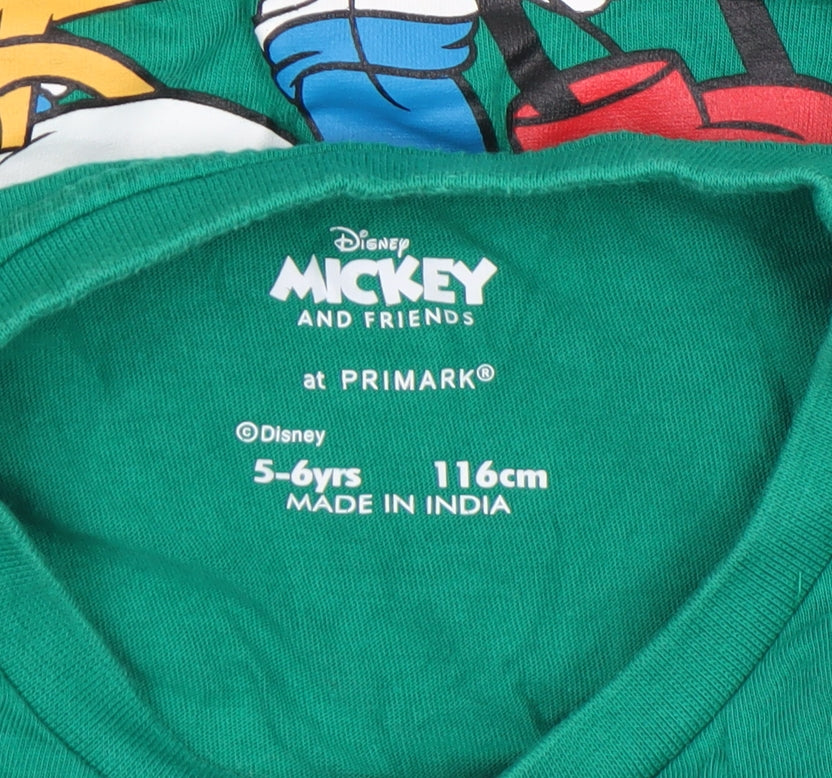 Primark Boys Green Mickey Mouse Disney T-Shirt 5-6 Years Short Sleeve