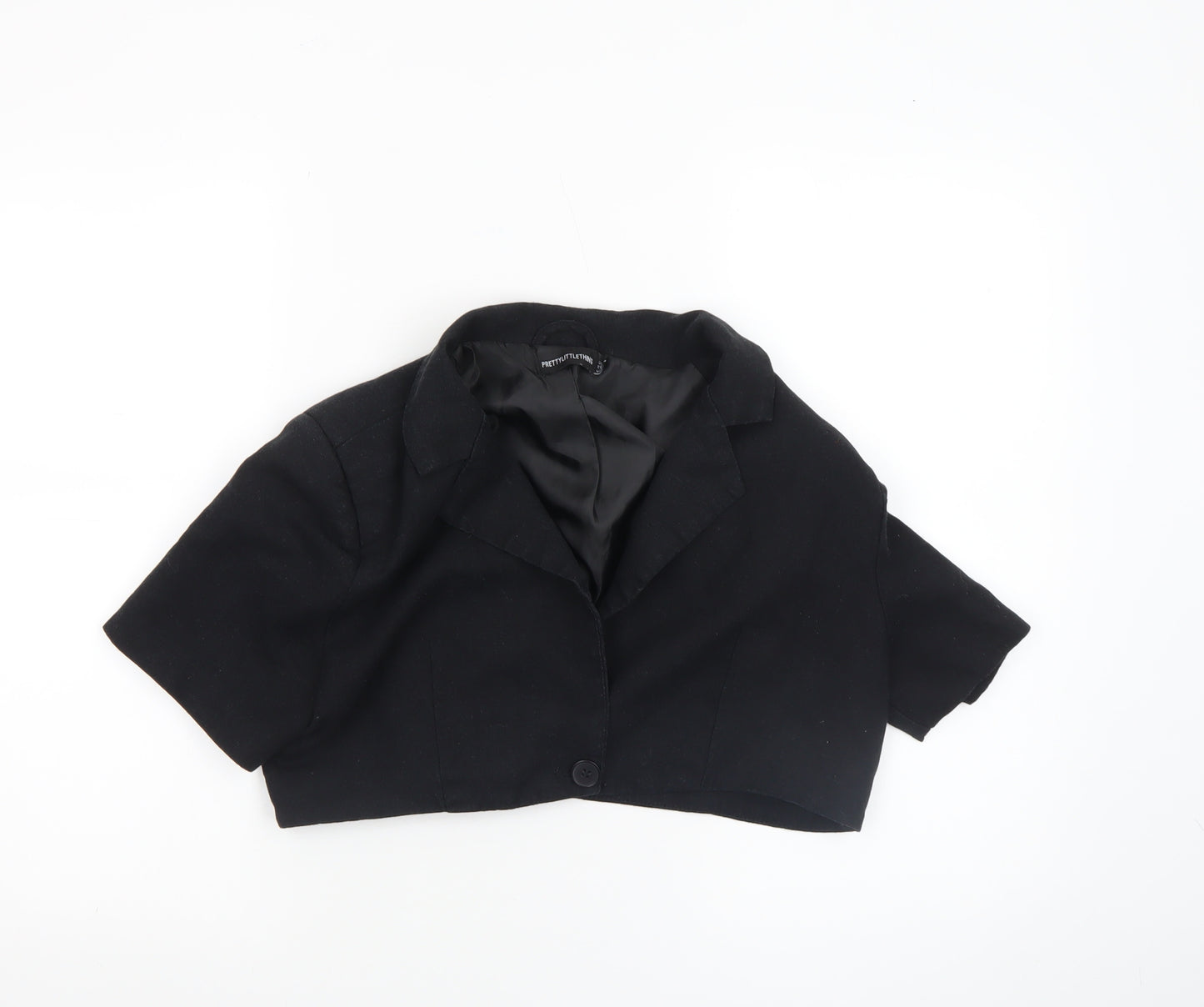 PrettyLittleThing Women's Black Cropped Blazer UK 10 Short Sleeve