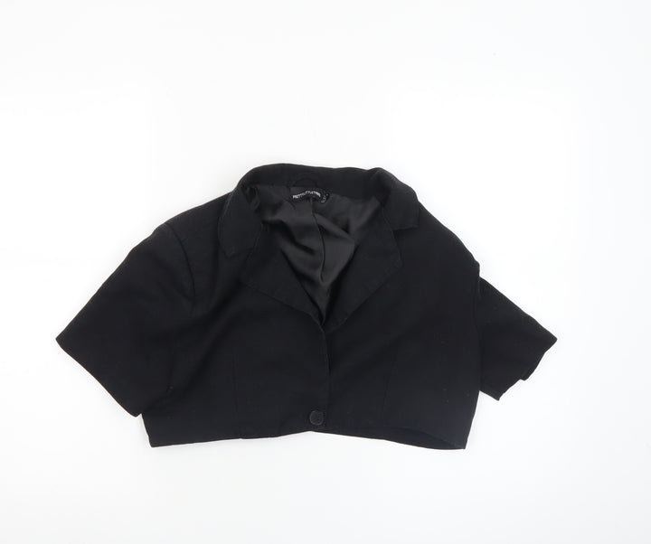 PrettyLittleThing Women's Black Cropped Blazer UK 10 Short Sleeve