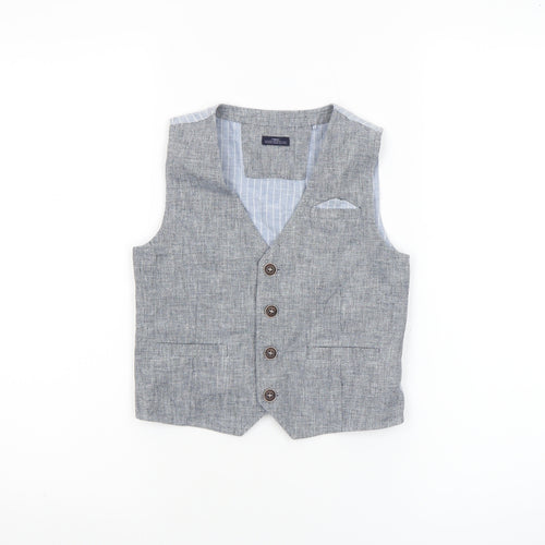 Next Boys Grey Linen Cotton Waistcoat 4-5 Years Formal Wedding Suit Vest