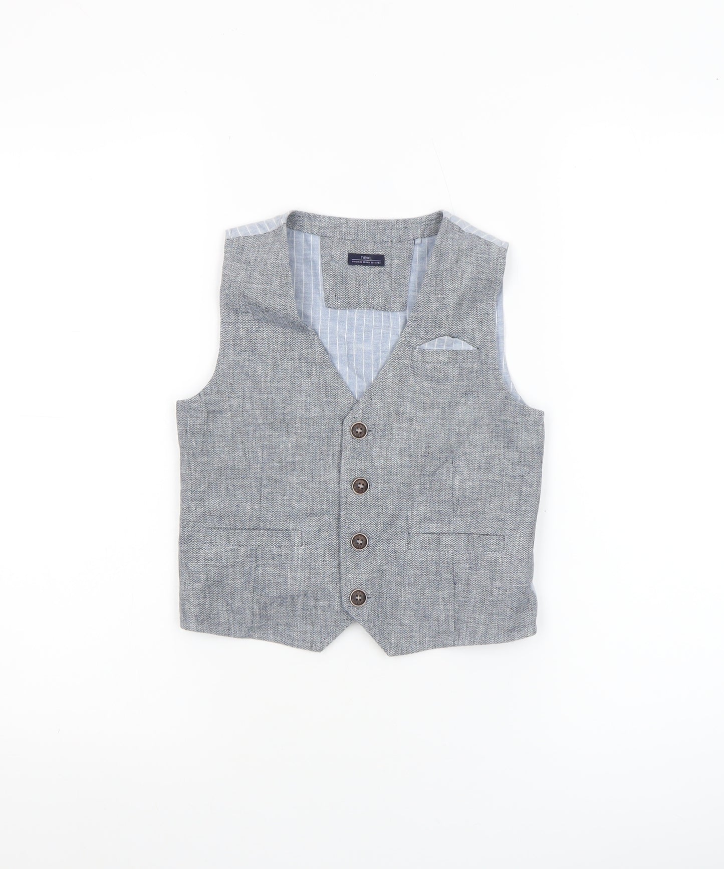 Next Boys Grey Linen Cotton Waistcoat 4-5 Years Formal Wedding Suit Vest